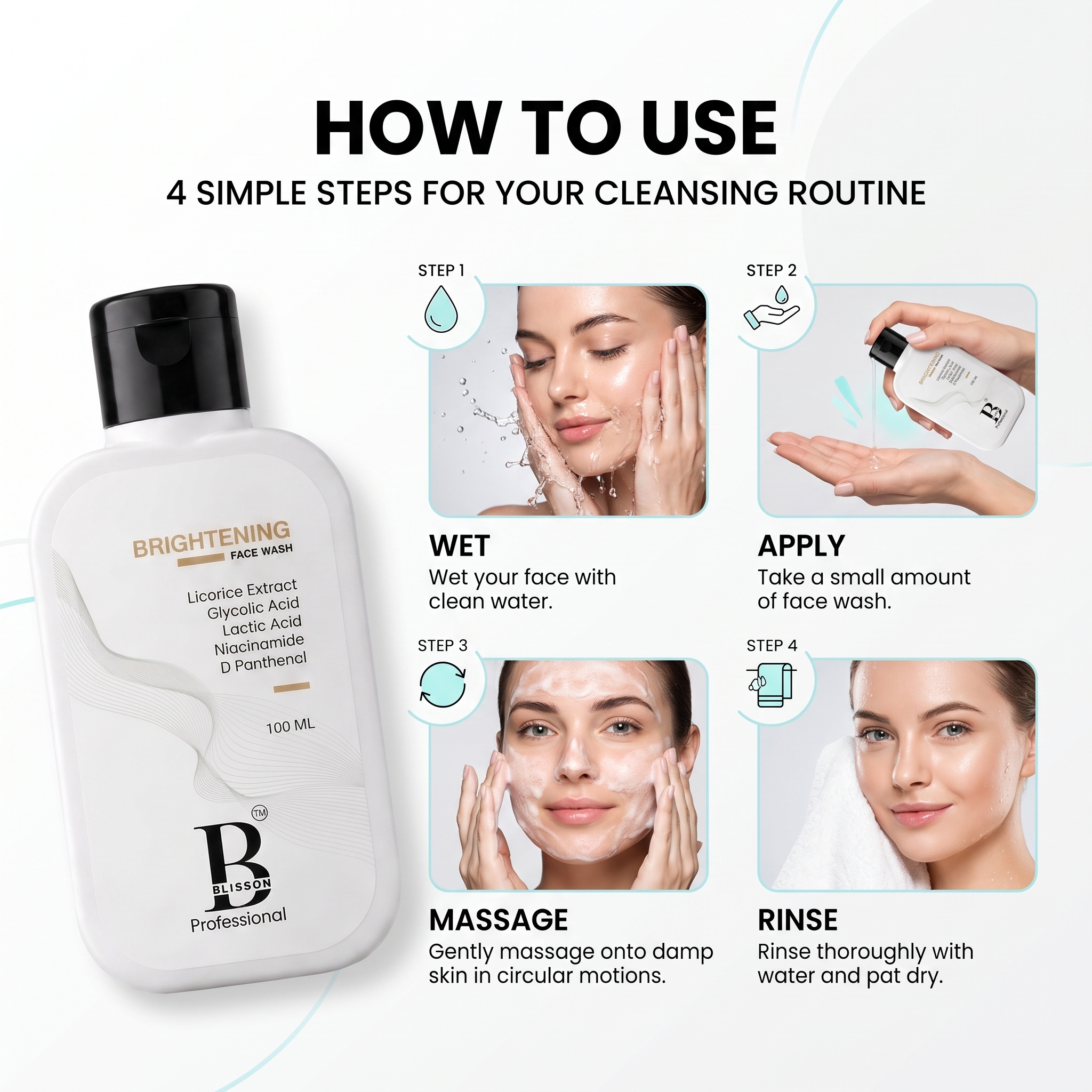 BLISSON Professional Brightening Face Wash with Niacinamide & Glycolic Acid, 100 ml thumbnail 5