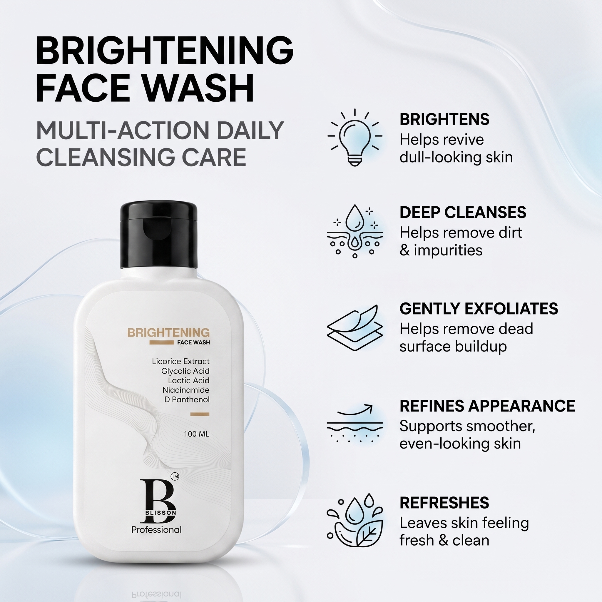 BLISSON Professional Brightening Face Wash with Niacinamide & Glycolic Acid, 100 ml thumbnail 2