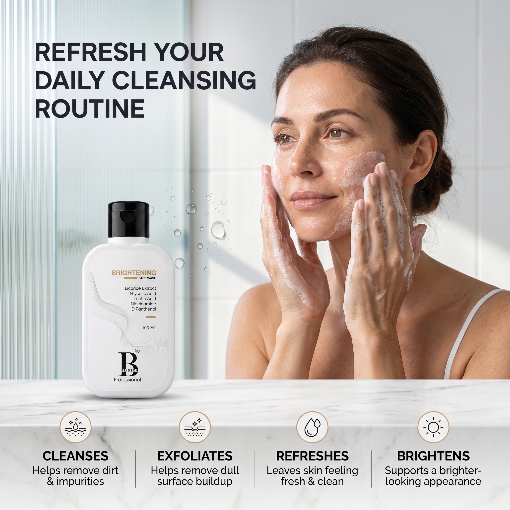 BLISSON Professional Brightening Face Wash with Niacinamide & Glycolic Acid, 100 ml thumbnail 6