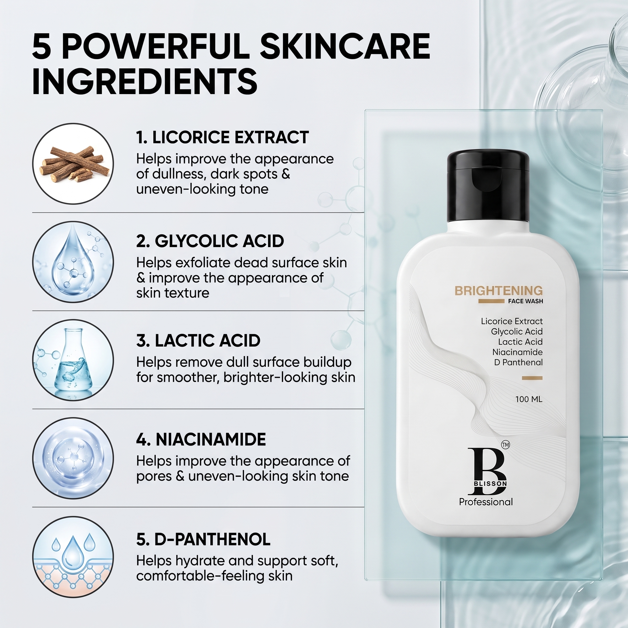 BLISSON Professional Brightening Face Wash with Niacinamide & Glycolic Acid, 100 ml thumbnail 3