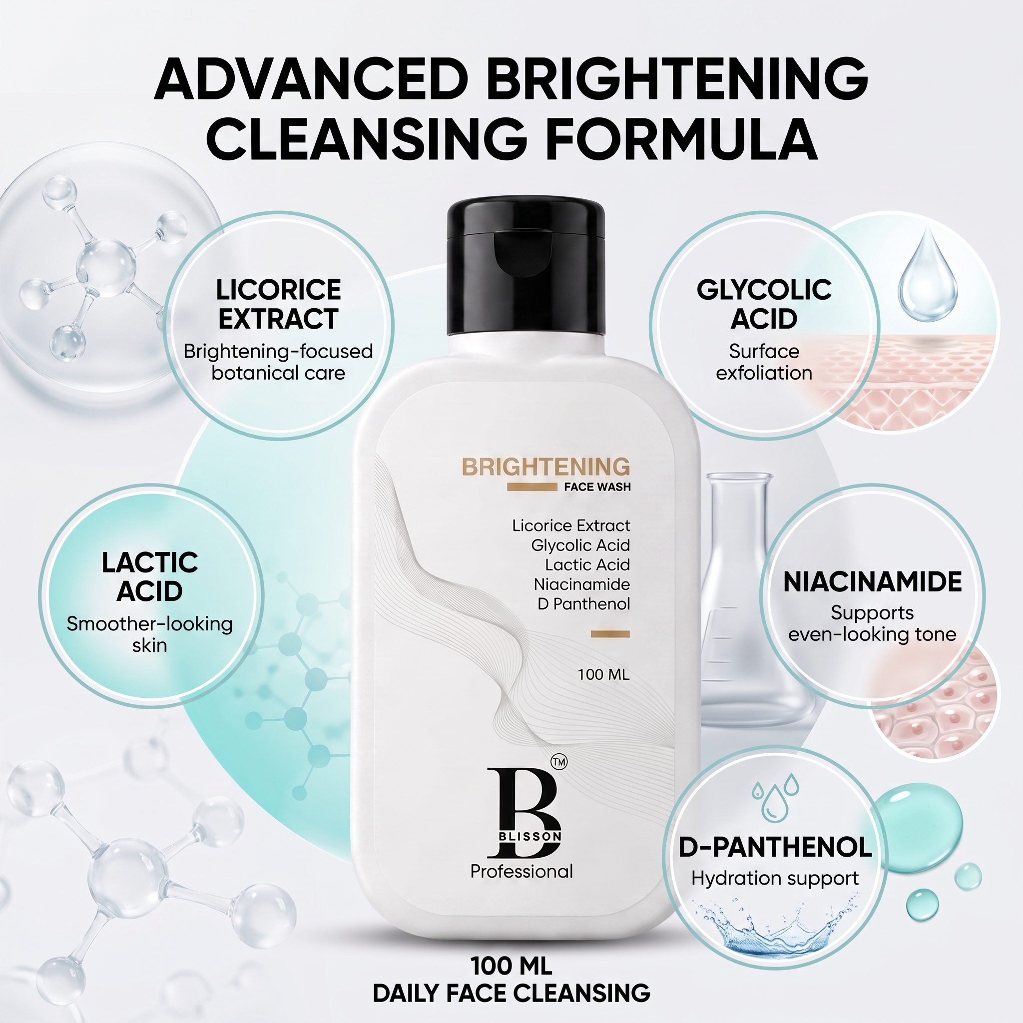 BLISSON Professional Brightening Face Wash with Niacinamide & Glycolic Acid, 100 ml thumbnail 7