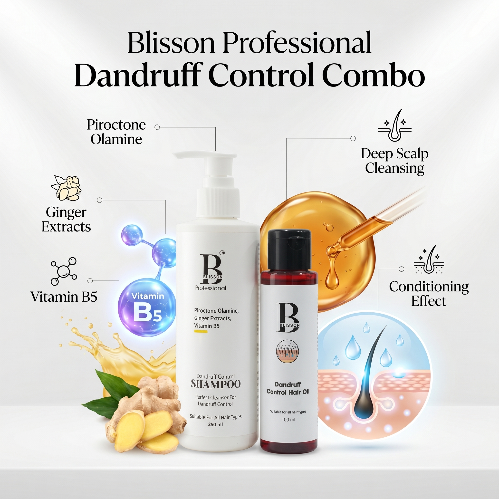 Blisson Professional Dandruff Control Combo (Dandruff Control Shampoo 250ml + Dandruff Control Hair Oil 100ml) thumbnail 2